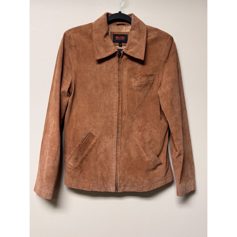 BGSD 100% Genuine Suede Tan Zip Front Car Coat Style Jacket, Sz M